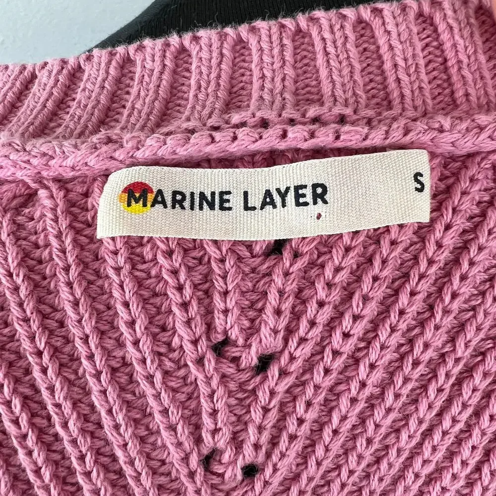 MARINE LAYER Ezra V-Neck Sweater in Light Mauve Pink 100% Cotton Standard Fit S - Picture 7 of 9